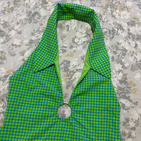 WeWoreWhat Neon Green Gingham Racerback One-Piece Swimsuit • M • NWT - Picture 5 of 8